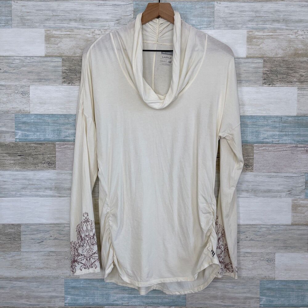 New Balance Stretchy Ruched Cowl Neck Pullover Tunic Beige Active Womens Large